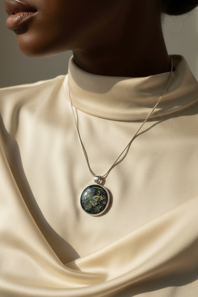 Handcrafted Green and Gold Resin Pendant Necklace | Unique Artistry | Boho Jewelry Gift