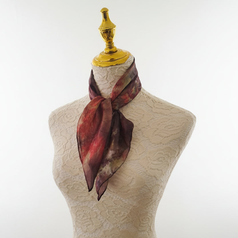 Red & Rusty Autumn Green Silk Scarf