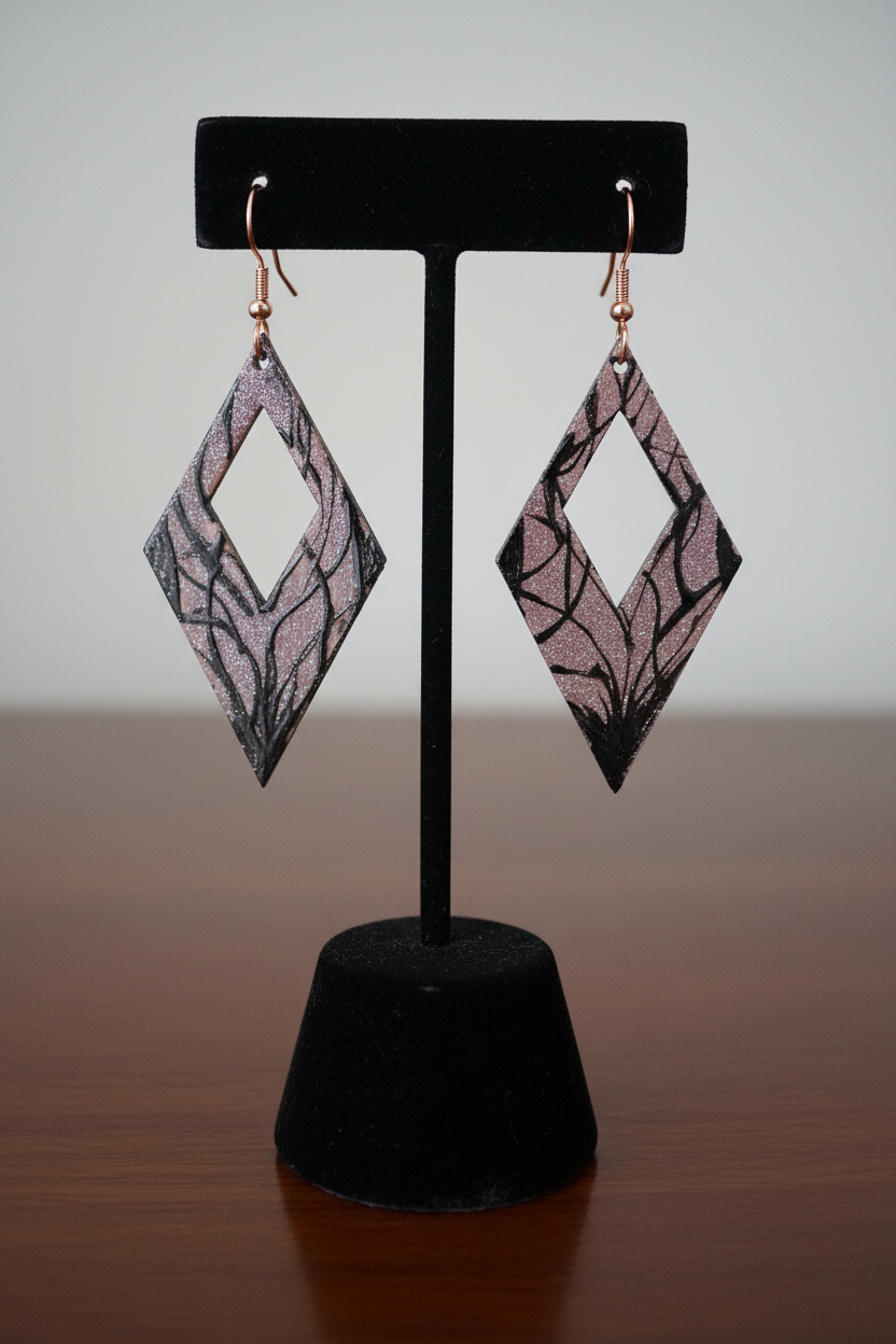 Pink Glitter Geometric Diamond Cutout Drop Earrings