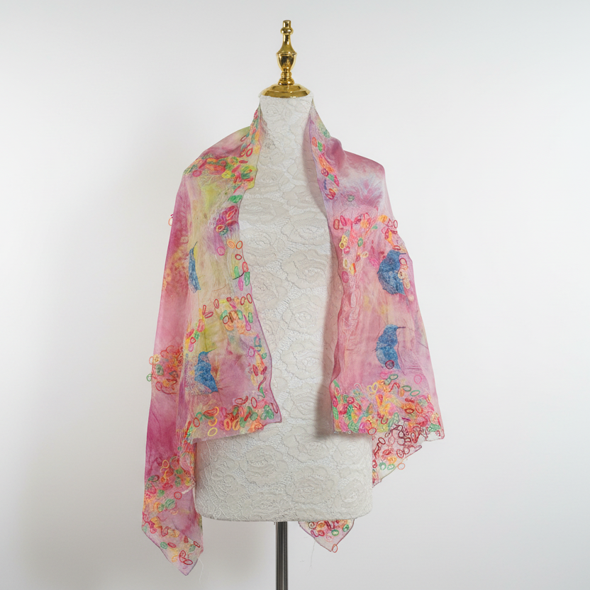 Pink and lime green scarf with rubber bands lace