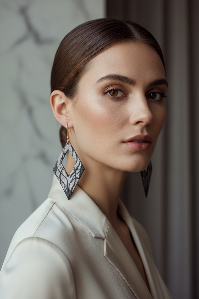 Pink Glitter Geometric Diamond Cutout Drop Earrings