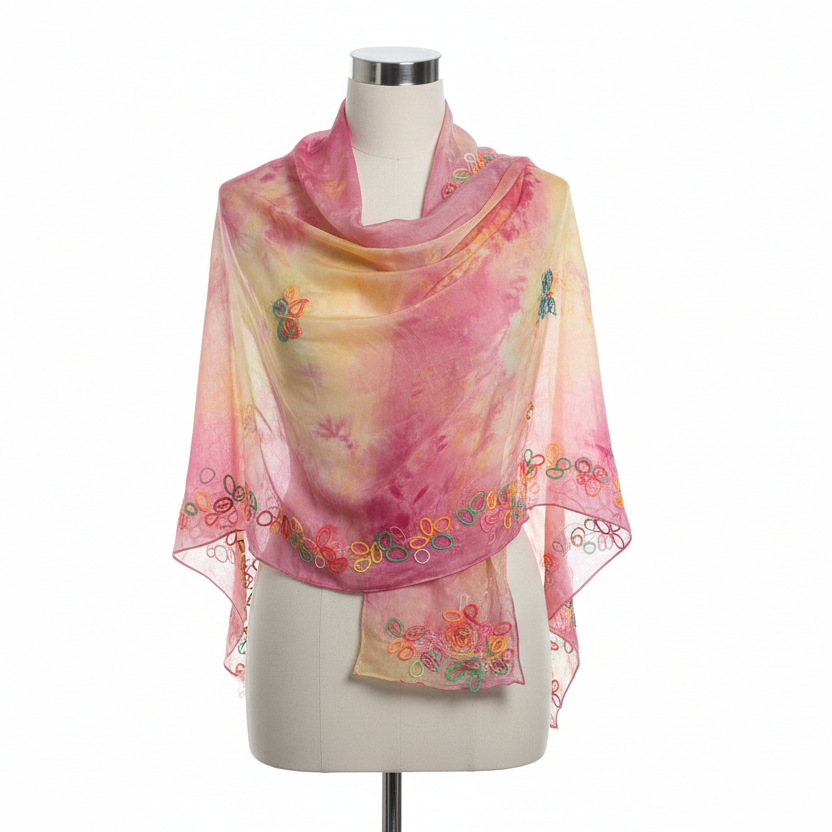 Pink Shawls With Rubberband Lace