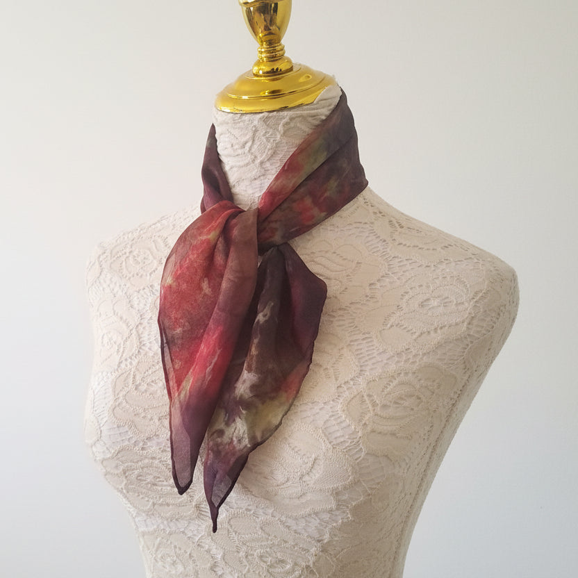 Red & Rusty Autumn Green Silk Scarf