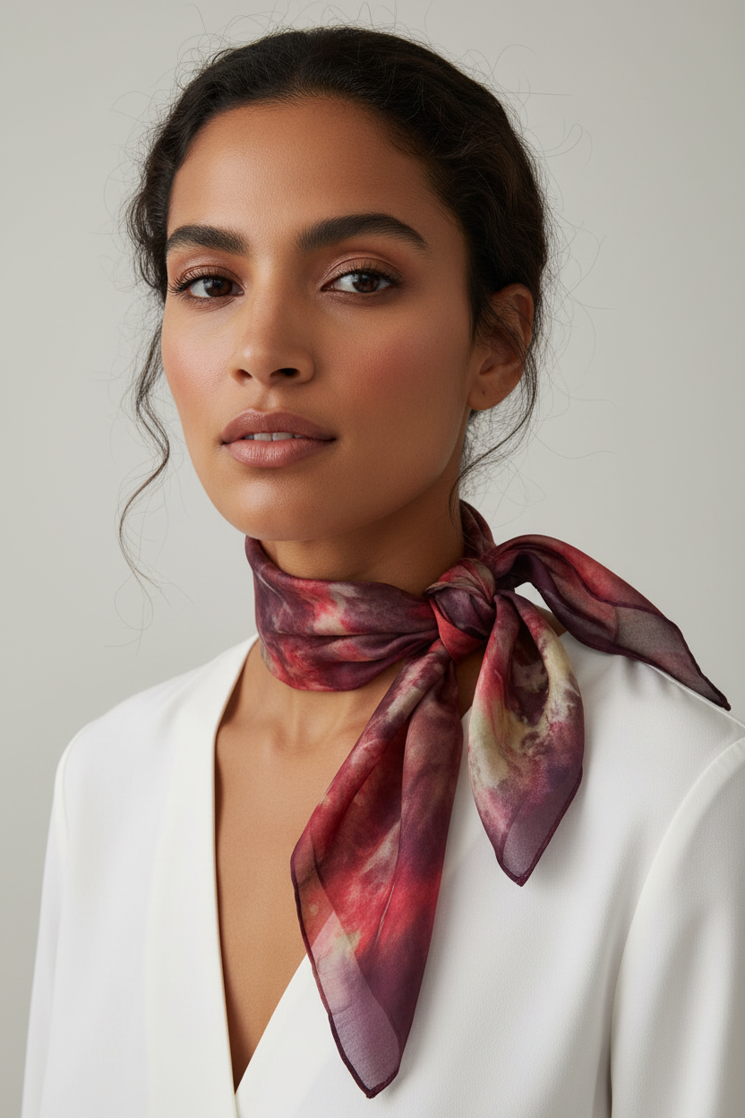 Red & Rusty Autumn Green Silk Scarf