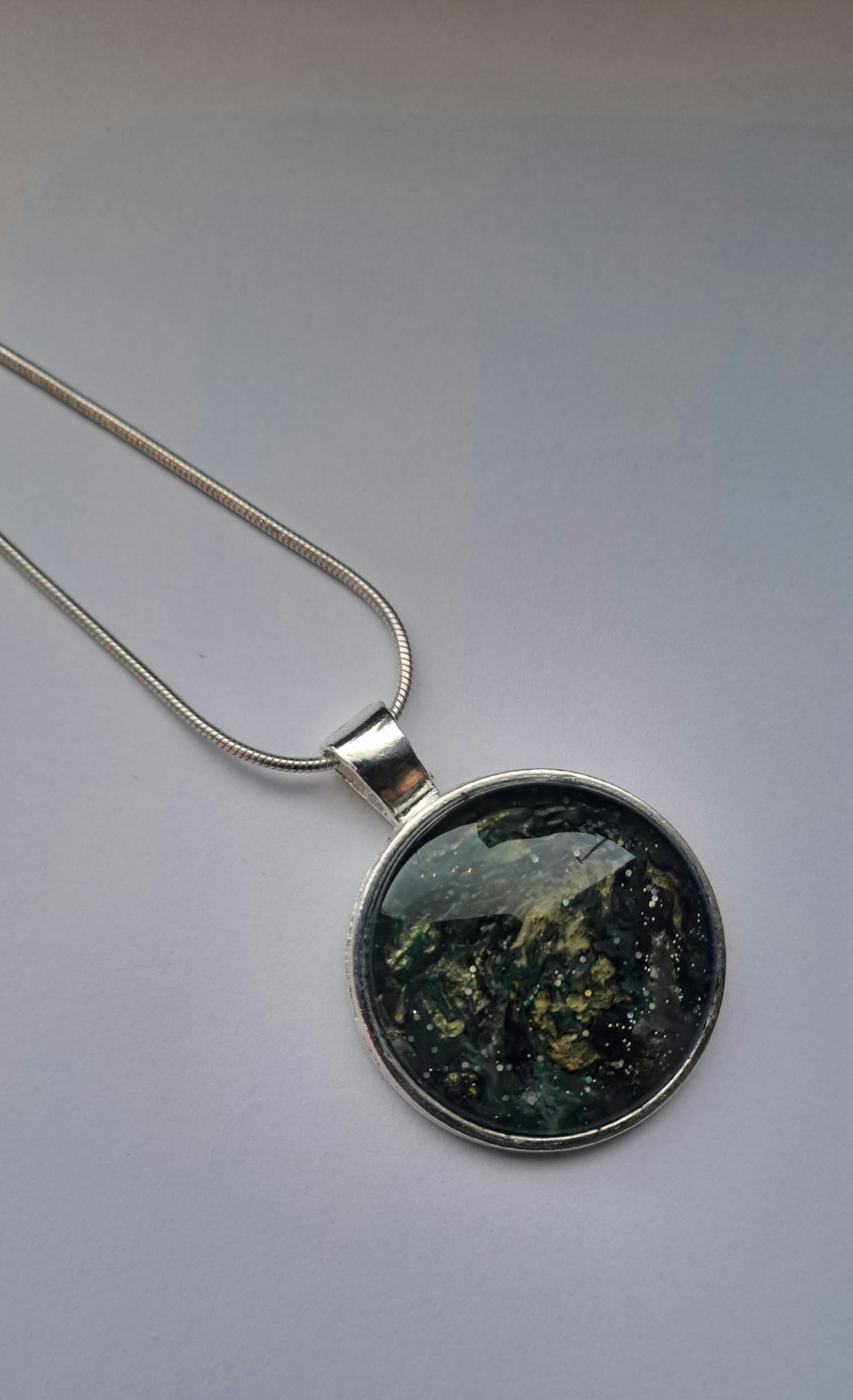 Handcrafted Green and Gold Resin Pendant Necklace | Unique Artistry | Boho Jewelry Gift