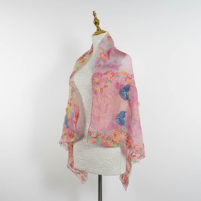 Pink and lime green scarf with rubber bands lace