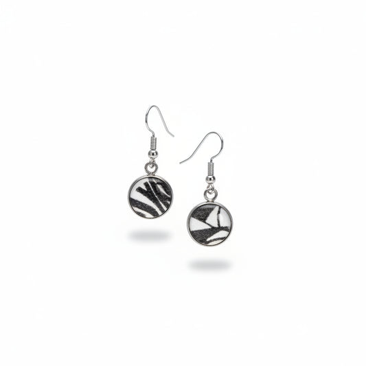 Silver Round Zebra Print Cabochon Drop Earrings