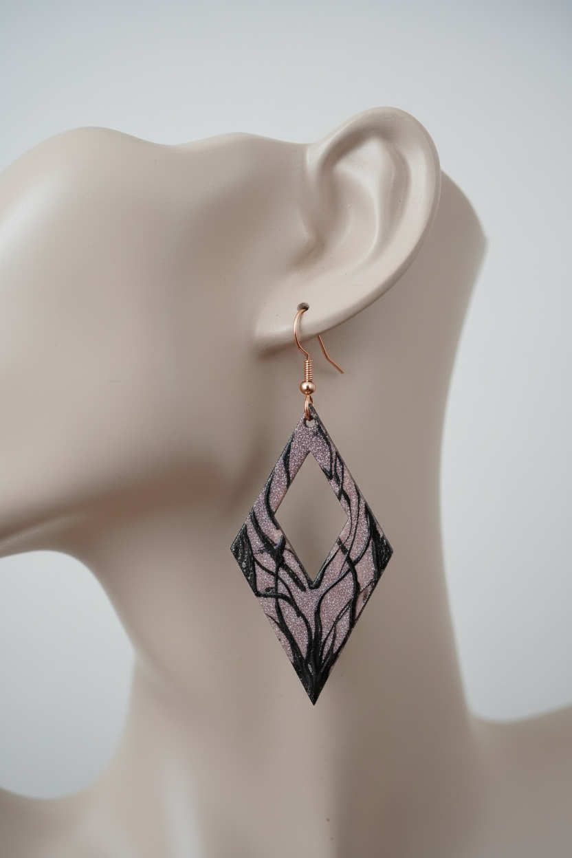 Pink Glitter Geometric Diamond Cutout Drop Earrings