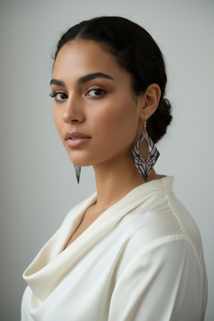 Pink Glitter Geometric Diamond Cutout Drop Earrings