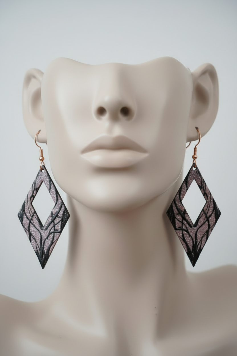 Pink Glitter Geometric Diamond Cutout Drop Earrings