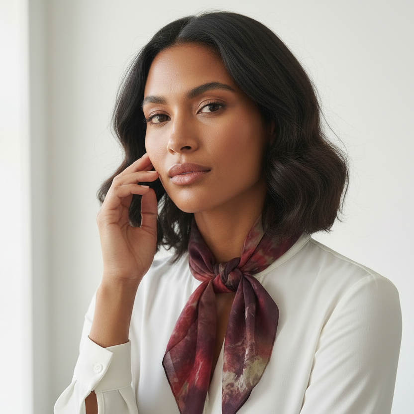 Red & Rusty Autumn Green Silk Scarf