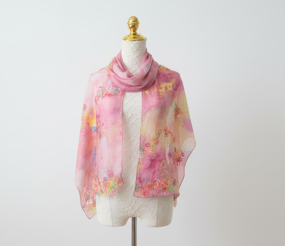 Pink Shawls With Rubberband Lace