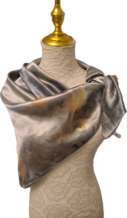 Luxe Shimmer Silk Scarf in Silver Bronze Ombre