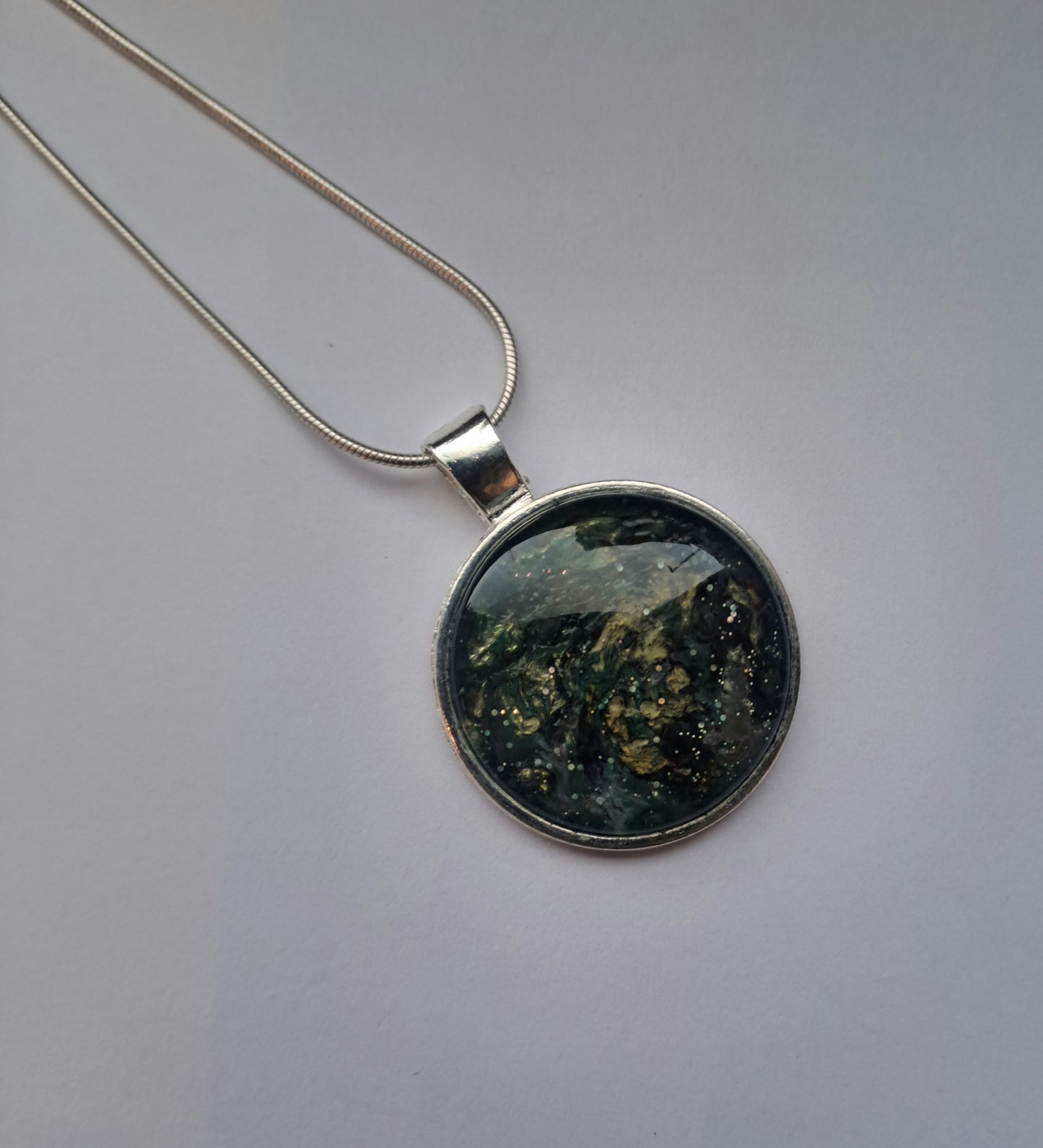 Handcrafted Green and Gold Resin Pendant Necklace | Unique Artistry | Boho Jewelry Gift
